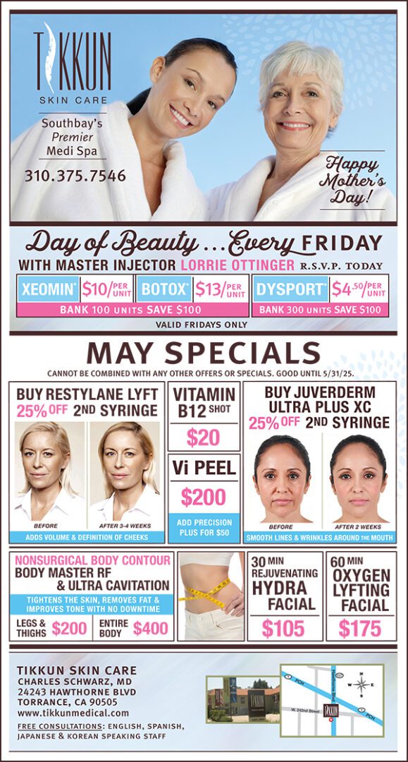 Tikkun Skin Care May Specials. Please call for details.