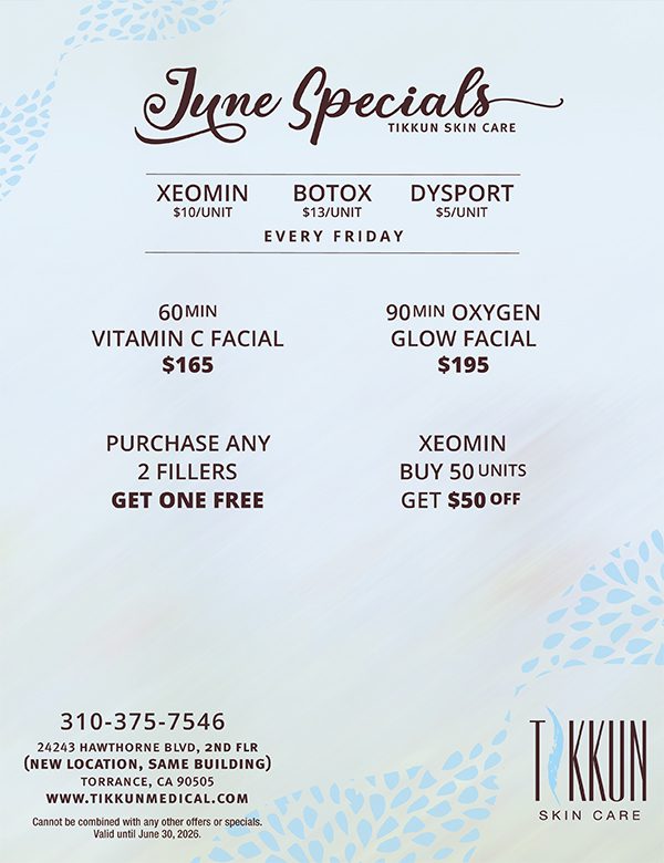 Tikkun Skin June Specials. Please call if you have any questions.
